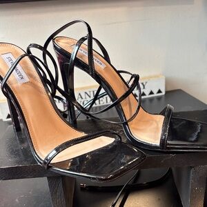 Steve Madden Black Patent Strappy Square-Toe High Heels